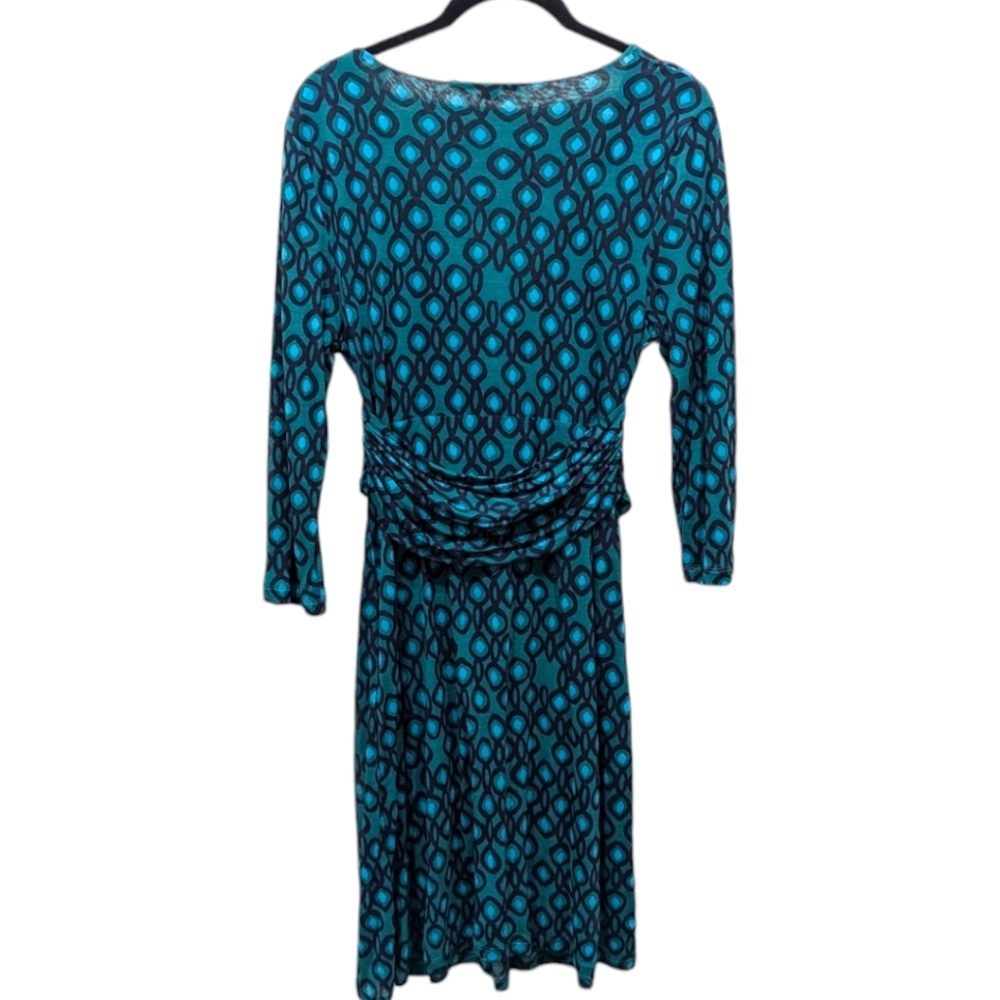 Boden Chelsea Faux Wrap Green Geometric Print Faux Wrap Dress (6L) - Picture 2 of 9